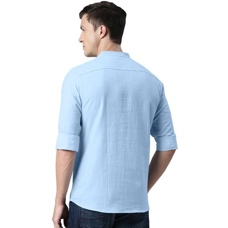 Royalscout Men's Cotton Polyester Blend Solid Regular Fit Full Sleeve Short Kurta Sky