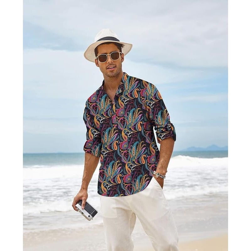Bellstone Men's Polycotton Regular Shirt (Kurta1400_Black Floral_Xl