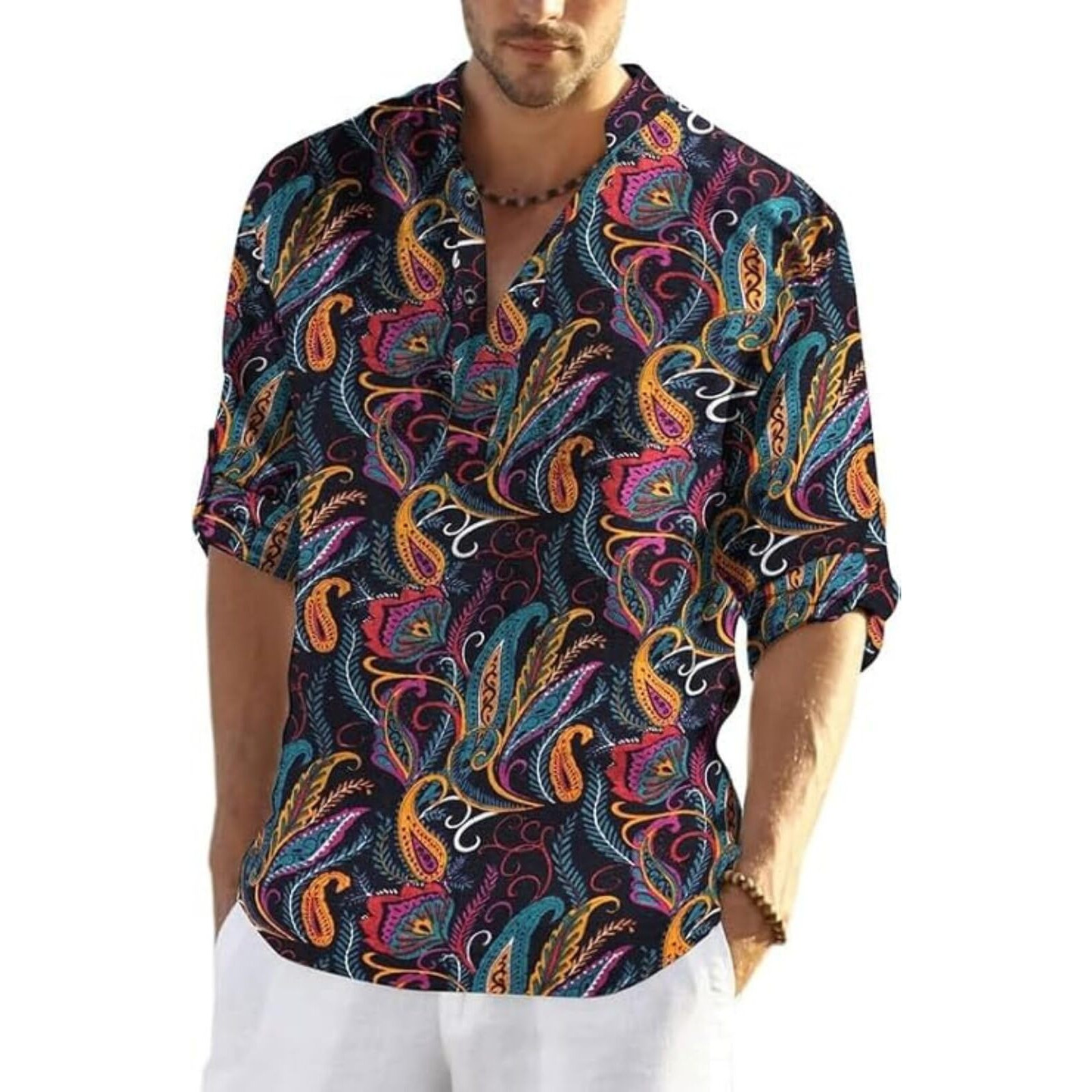 Bellstone Men's Polycotton Regular Shirt (Kurta1400_Black Floral_2Xl