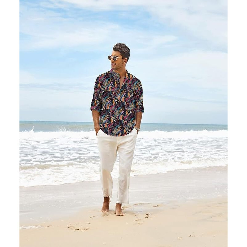 Bellstone Men's Polycotton Regular Shirt (Kurta1400_Black Floral_2Xl