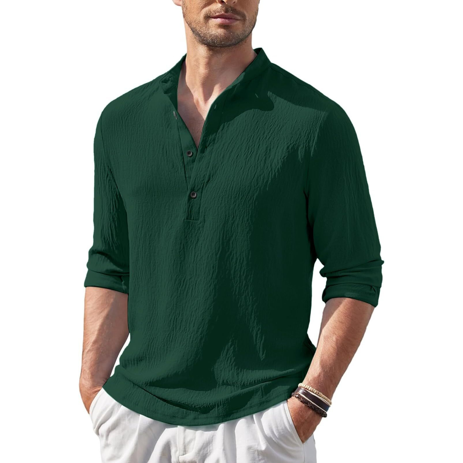 Bellstone Men's Polycotton Solid Regular Kurta (Kurta1602_Light Grey_M_Dark Green