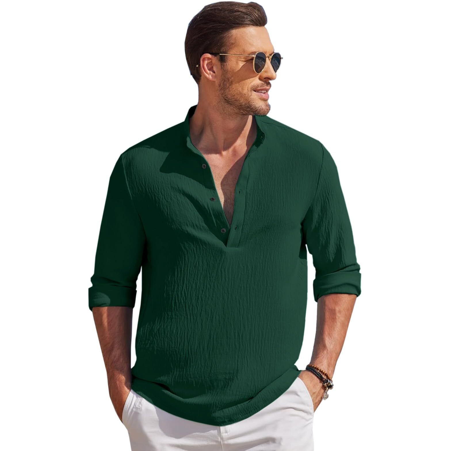 Bellstone Men's Polycotton Solid Regular Kurta (Kurta1602_Light Grey_Xl_Dark Green