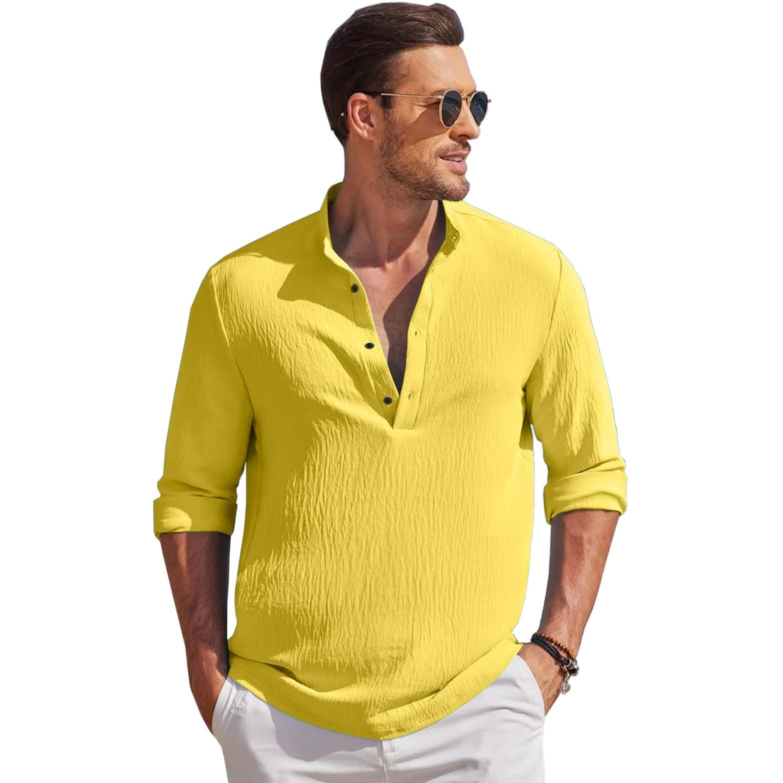 Bellstone Men's Polycotton Solid Regular Kurta (Kurta1602_Mahendi_Xl_Yellow