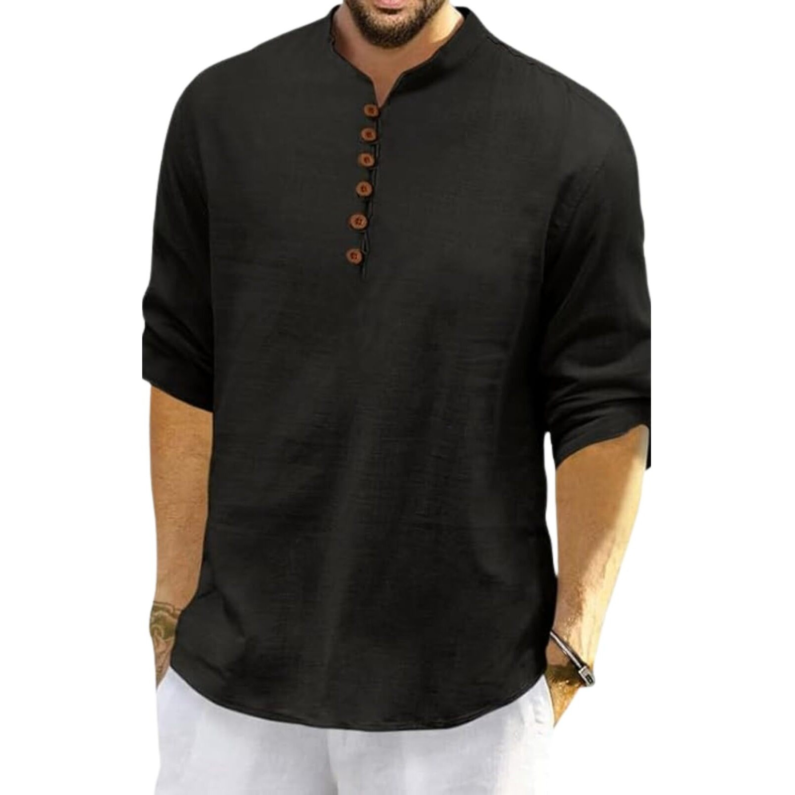 Royalscout Men's Cotton Polyester Blend Solid Regular Fit Full Sleeve Short Kurta Black