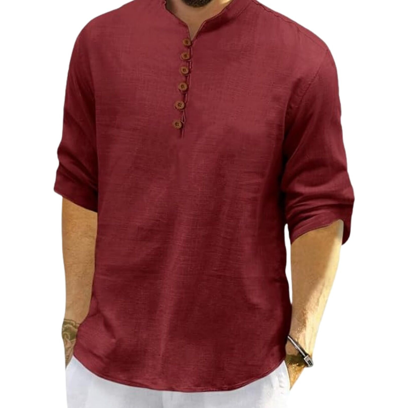 Royalscout Men's Cotton Polyester Blend Solid Regular Fit Full Sleeve Short Kurta Maroon