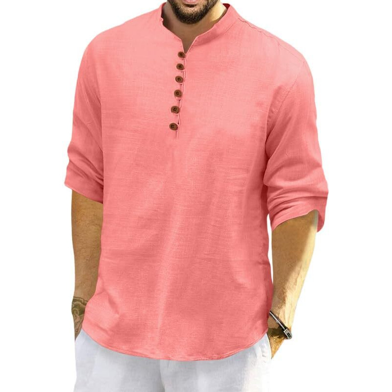 Royalscout Men's Cotton Polyester Blend Solid Regular Fit Full Sleeve Short Kurta Peach