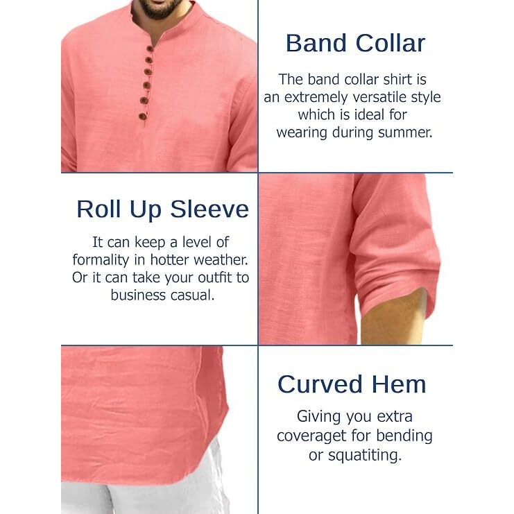 Royalscout Men's Cotton Polyester Blend Solid Regular Fit Full Sleeve Short Kurta Peach
