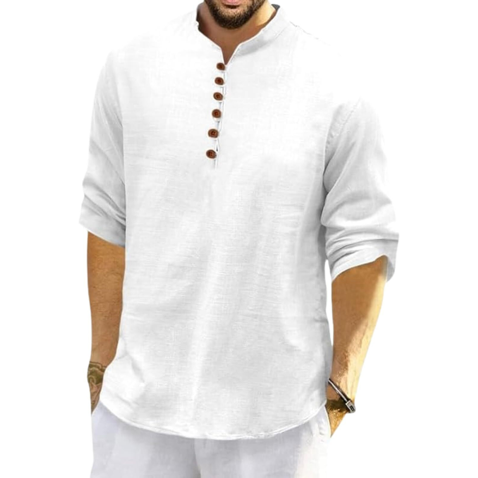 Royalscout Men's Cotton Polyester Blend Solid Regular Fit Full Sleeve Short Kurta White