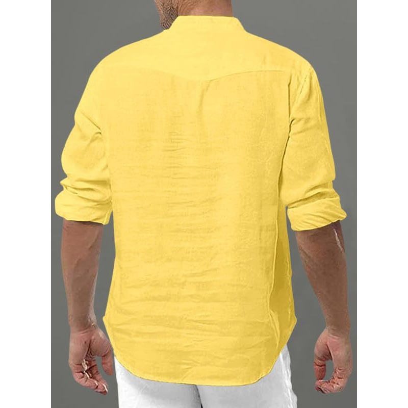 Royalscout Men's Cotton Polyester Blend Solid Regular Fit Full Sleeve Short Kurta Yellow