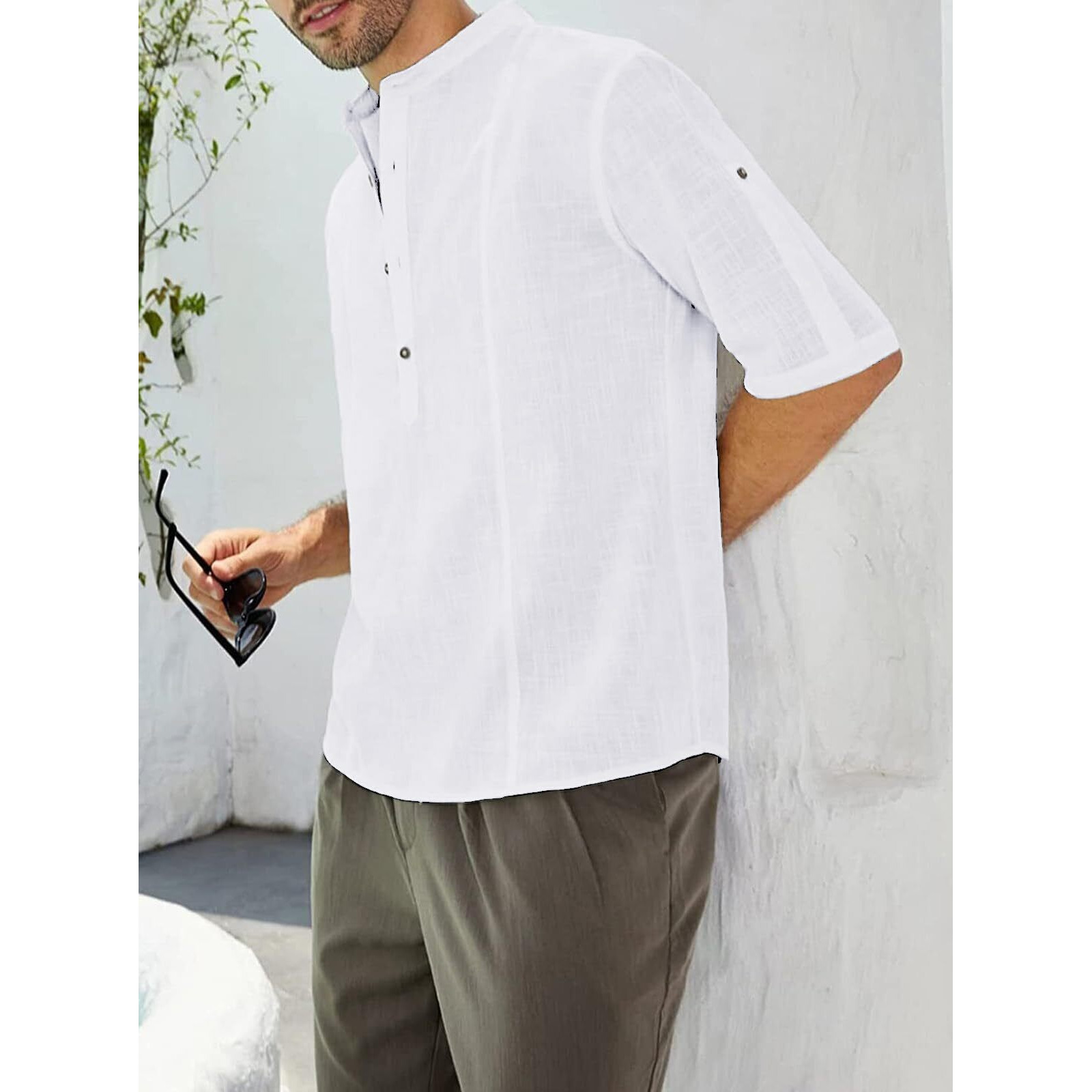 Be Active Men's Linen Blend Solid Regular Shirt (Cpl0149_White