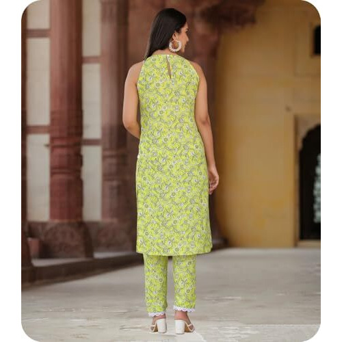 Greciilooks Women Rayon A-Line Regular Fit Kurta Set (Yellow, Large)