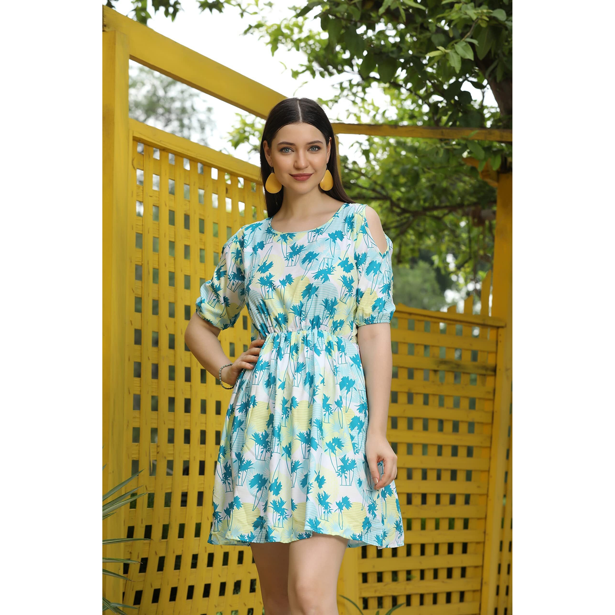 Greciilooks Womens Rayon A-Line Regular Fit Dress (Green, Large)