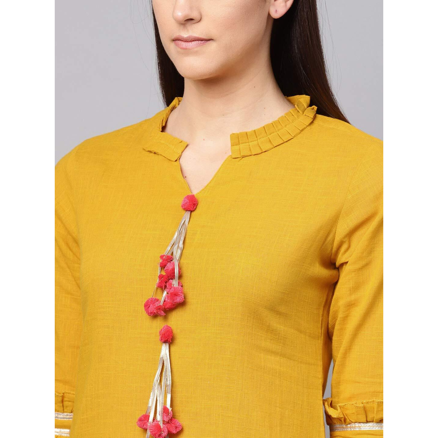 Idalia Mustard Solid Kurta With Palazzo Pants