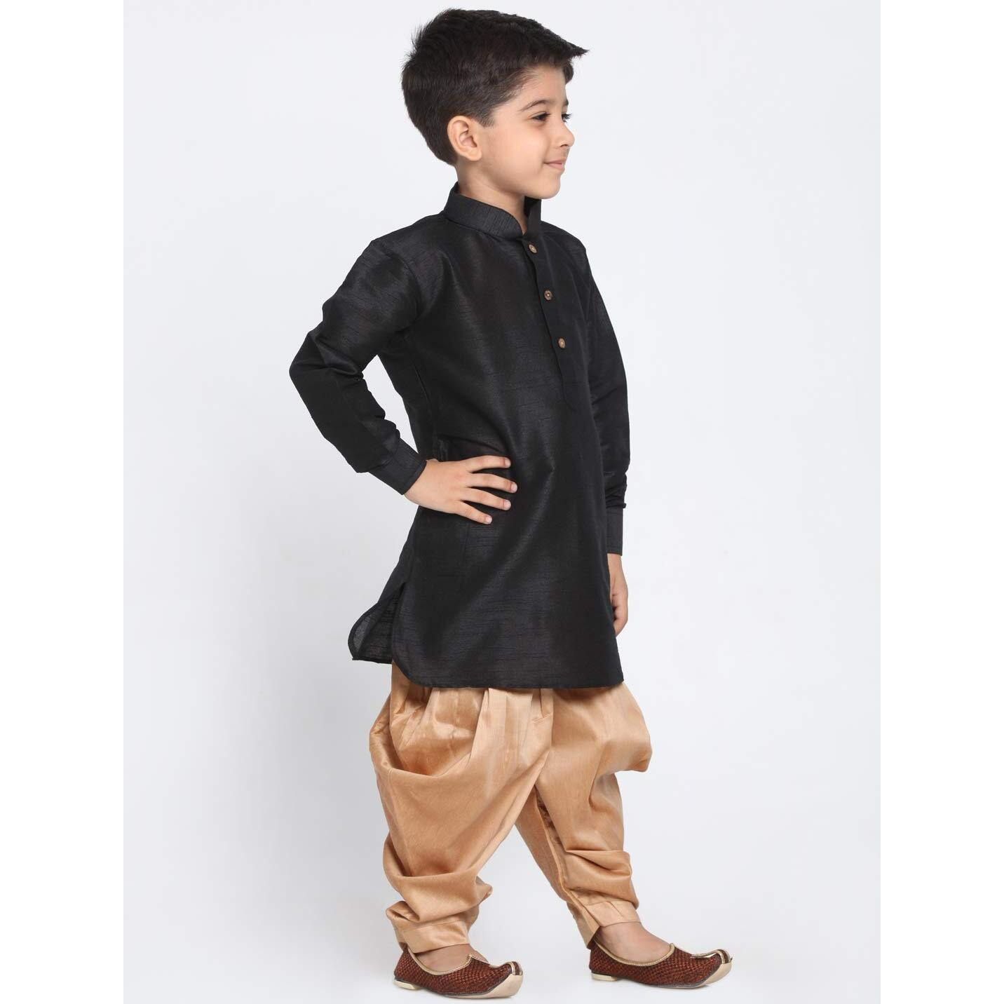Jbn Creation Boys' Black And Rose Gold Silk Blend Kurta And Dhoti Pant Set (Vasbuk001Blncdrg, For 4-5 Years)