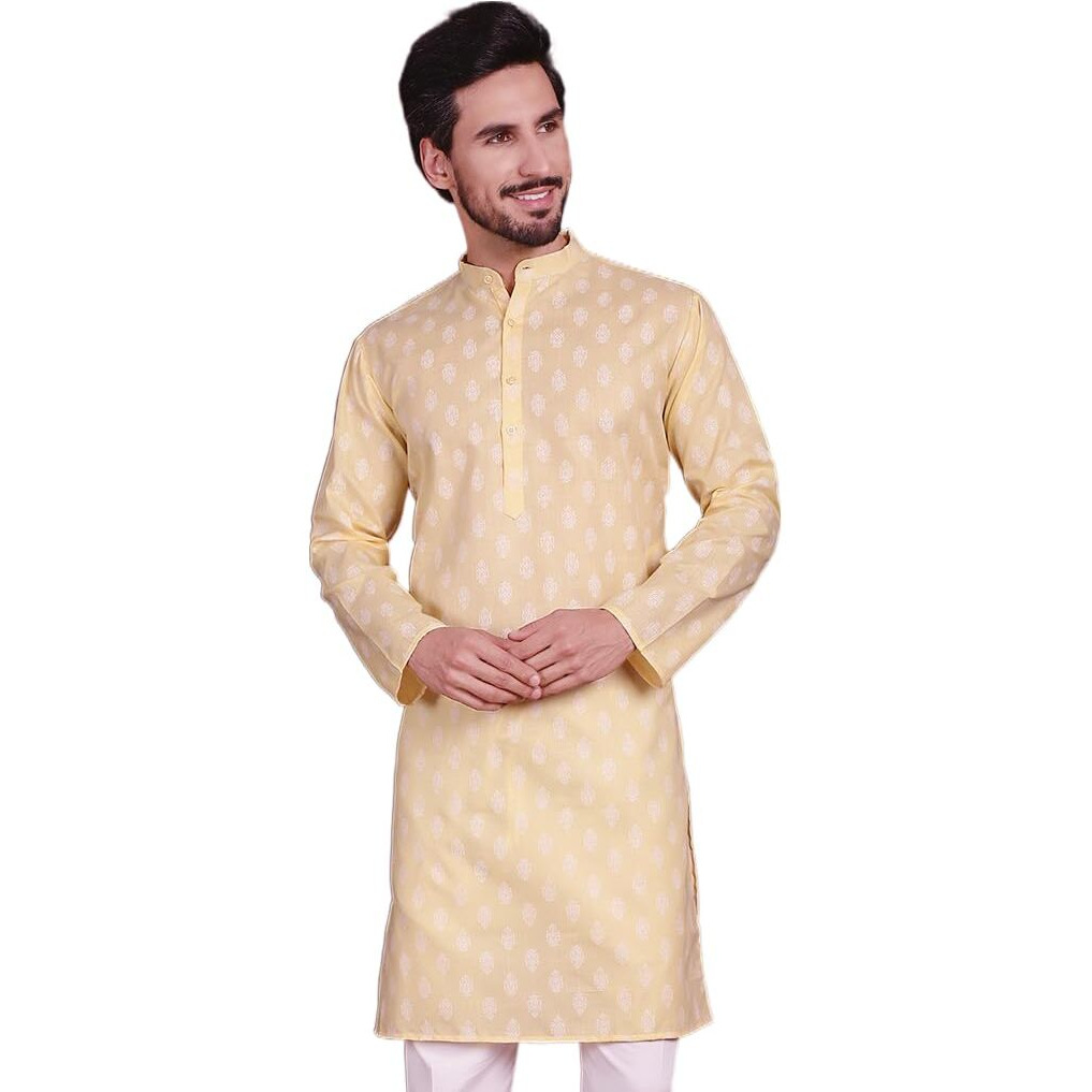 Jompers Yellow Floral Printed Kurtas For Men (Yellow, Xl)