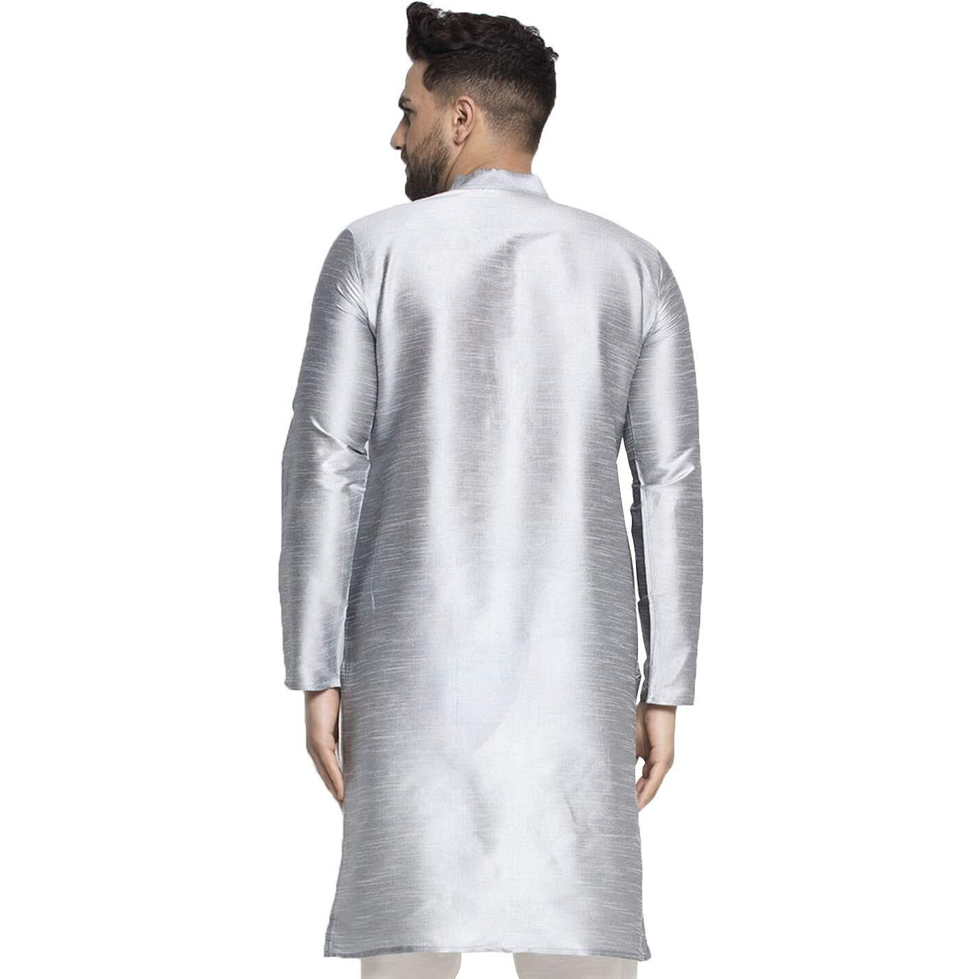 Jompers Men Solid Dupion Silk Kurta(Silver, Xxl)