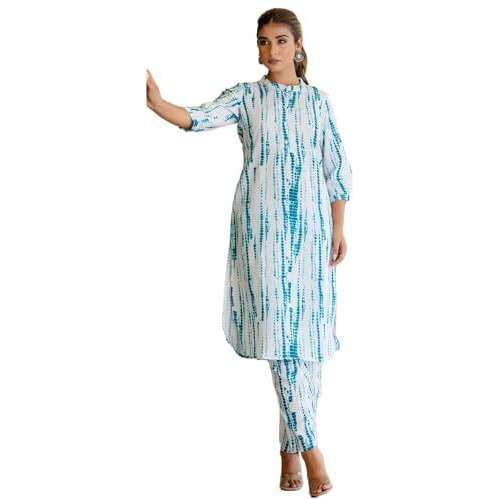 Lookmark Women's Printed Cotton Blend Straight Kurta Pant Set - Elegant Ethnic Wear Ensemble For Modern Women, Perfect For Any Occasion (Az-Lm-P1-Ks2119-M) Sky Blue