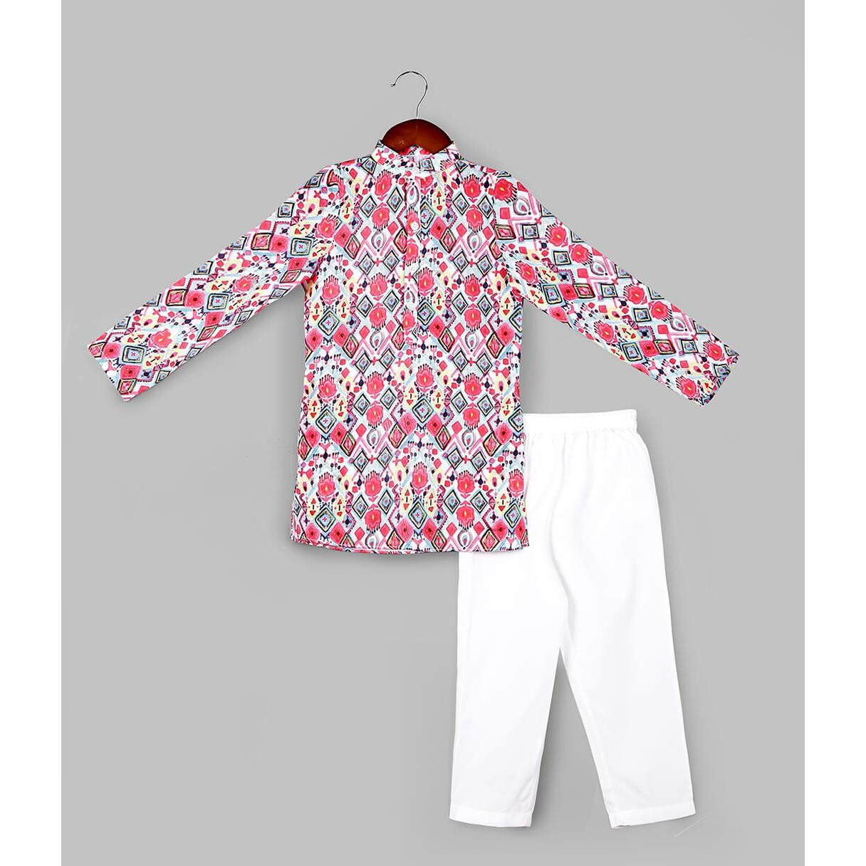 Naughty Ninos Boys Pink Printed Slub Kurta And White Pyjama Set (Nn00034Eth_7-8 Years)