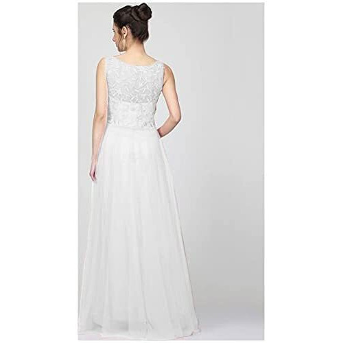 Patlani Women's Net Embroidery Aline-Flered Gown Dress For Women Full Stitched Gown Ready To Wear.(All Over-White-L)