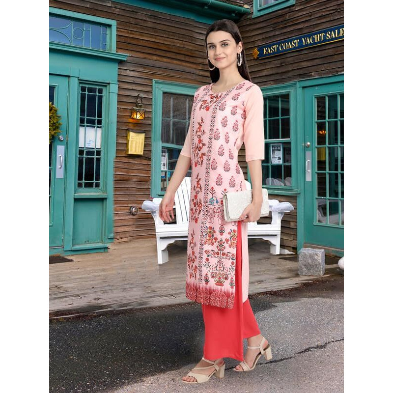 Pinkmint Women's Printed Kurti For Women's Round Neck Straight Kurti For Women (Pack Of 5)