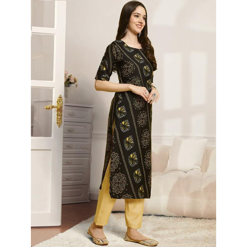 Pinkmint Kurta & Pant Set Ll Printed Kurti Ll Combo Kurta Set Ll (Pack Of 2) Black-Blue