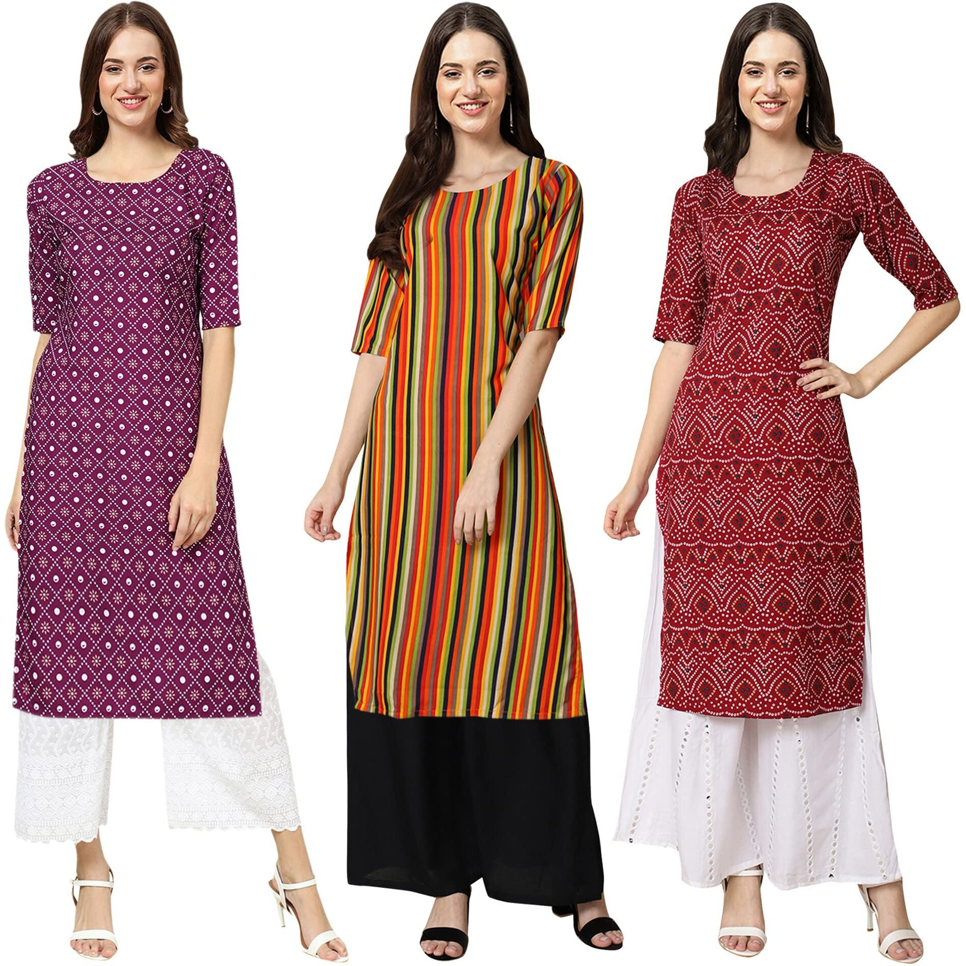 Pinkmint Women's Crepe Digital Print Straight Kurta(Pack Of 3)[Qb-355-356-374-Xl]