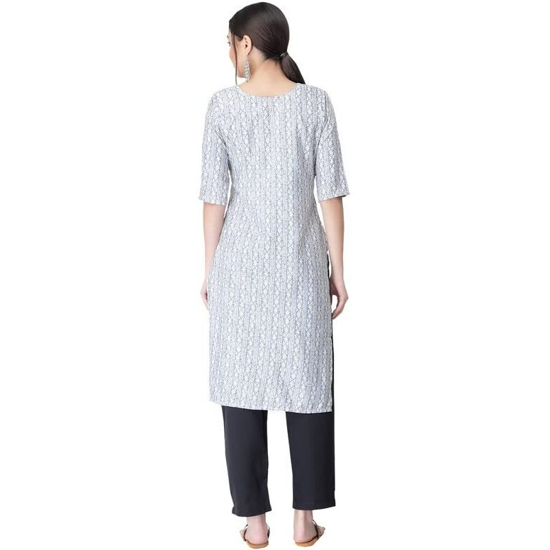 Pinkmint Women's Printed Crepe Straight Kurta And Pant Set Silver