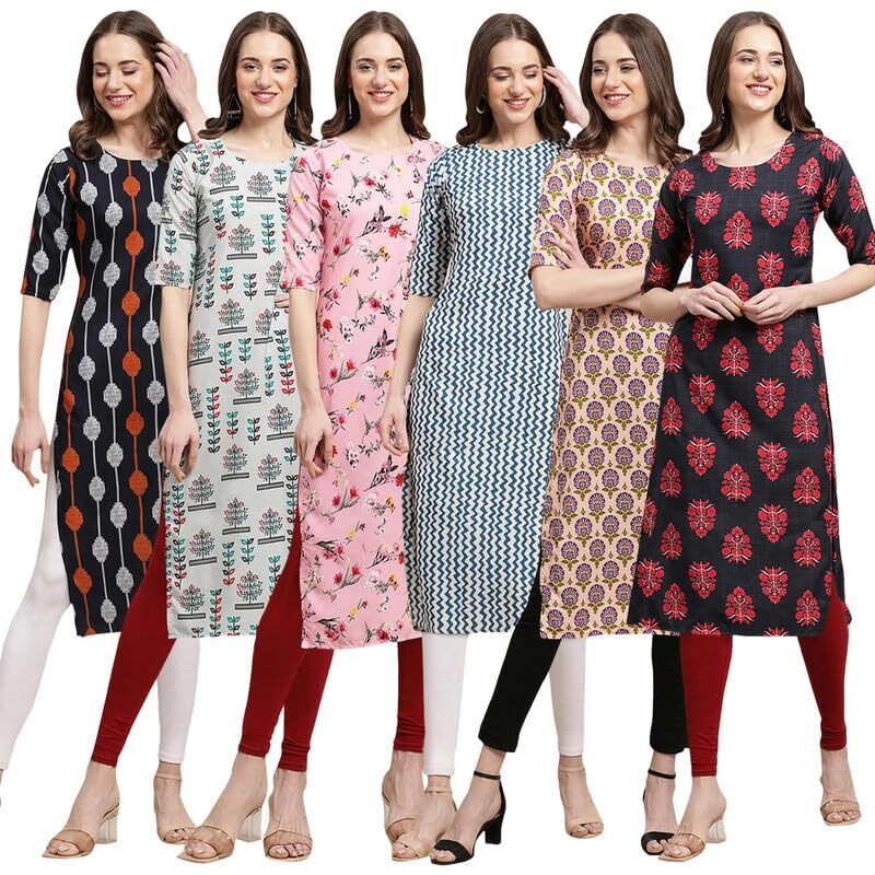 Pinkmint Printed Kurti For Women's Ll Straight Kurtis For Women's Ll Stylished Kurti (Pack Of 6)