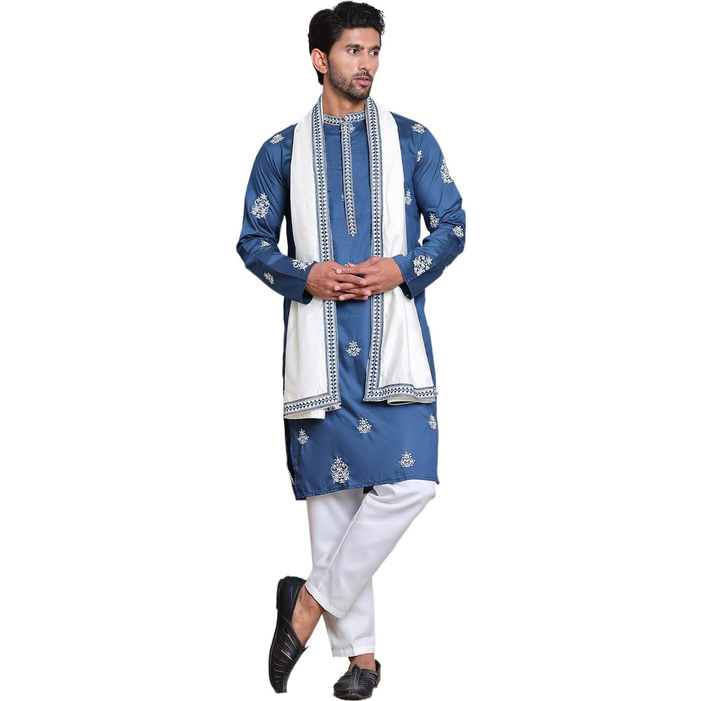 Jompers Teal Embroidered & Sequin Kurta Pyjama With Dupatta (Teal, M)