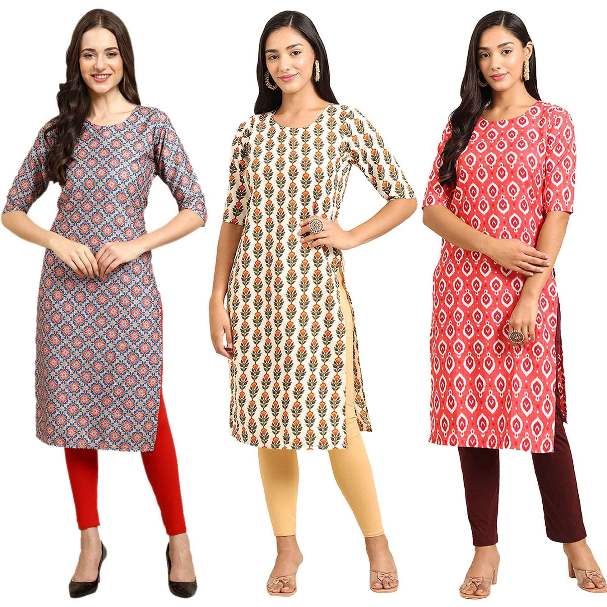 Pinkmint Women's Crepe Digital Print Straight Kurta [Pack Of 3] (Ckk-372-352-346-Xxl)