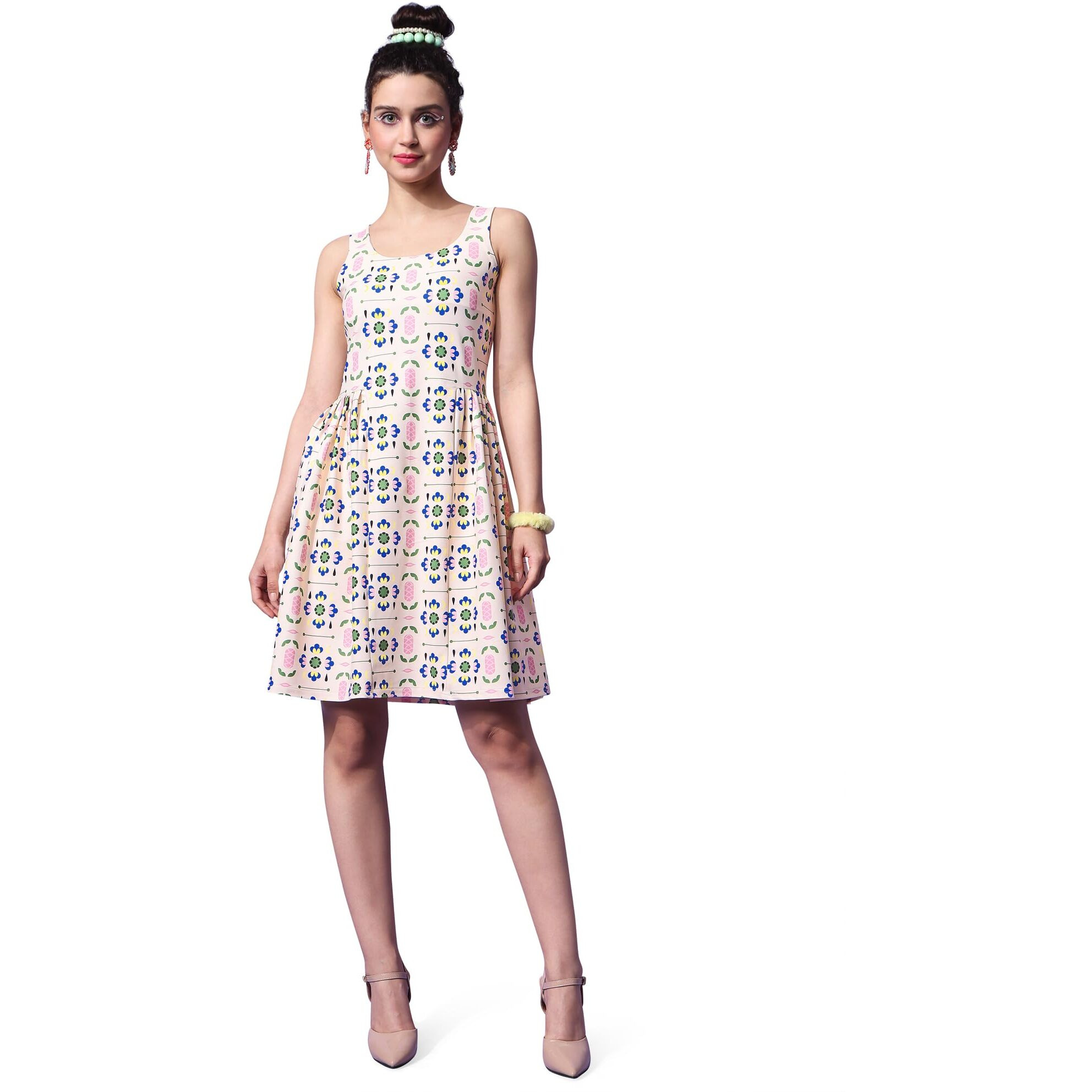 Purvaja Womens Ruched Knee Length Dress (Wini-017-Candy_Beige_Large)