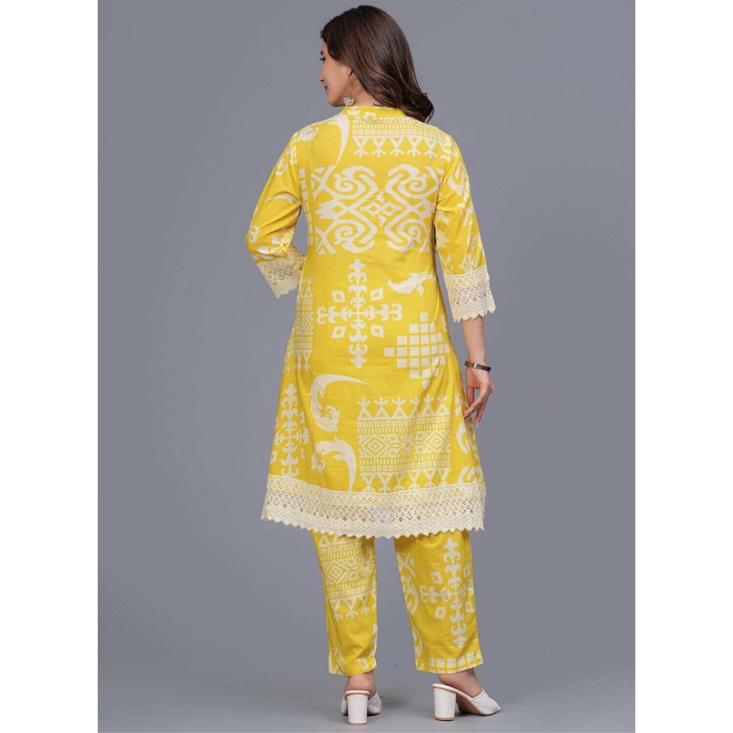 Rytras Women's Pure Cotton Printed Straight Kurta Set With Palazzo Pants - Ethnic Wear, Yellow(Ryt597-New,3Xl)