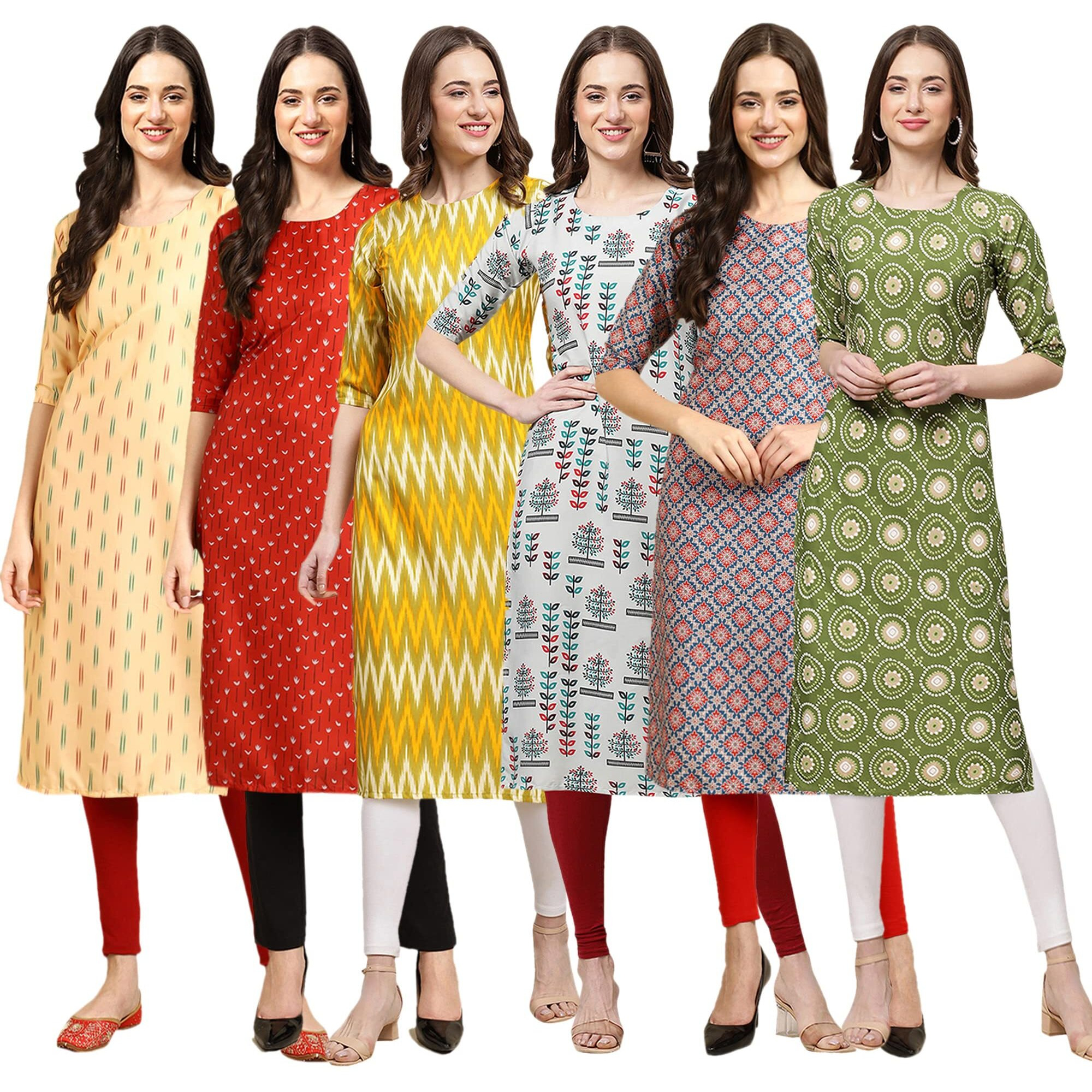 Pinkmint Women's Crepe Digital Print Straight Kurta(Pack Of 6)[Qv-360-370-329-340-372-338-Xxl]