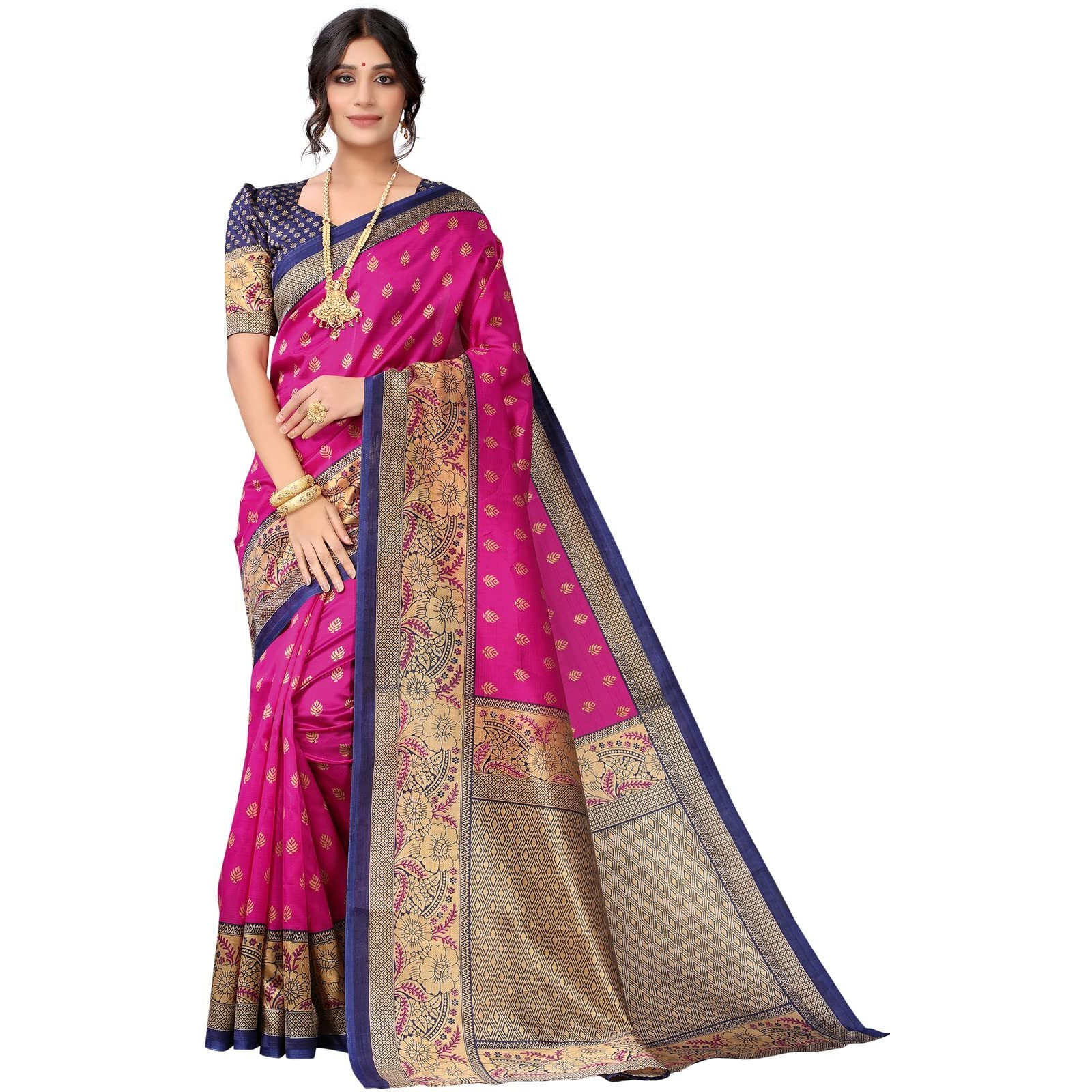 Satrani Women's Poly Silk Saree Combo Pack Of 2 With Unstitched Blouse Piece (800S39N_2431S855N_Multi || Rani Pink)