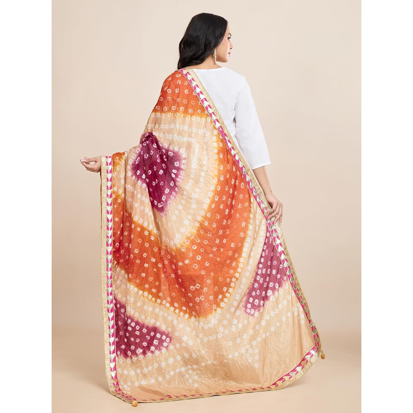 Weavers Villa Traditional Cotton Silk Bandhej Bandhani Multicolor Dupatta With Gota Patti Border, 2.15 Mtrs