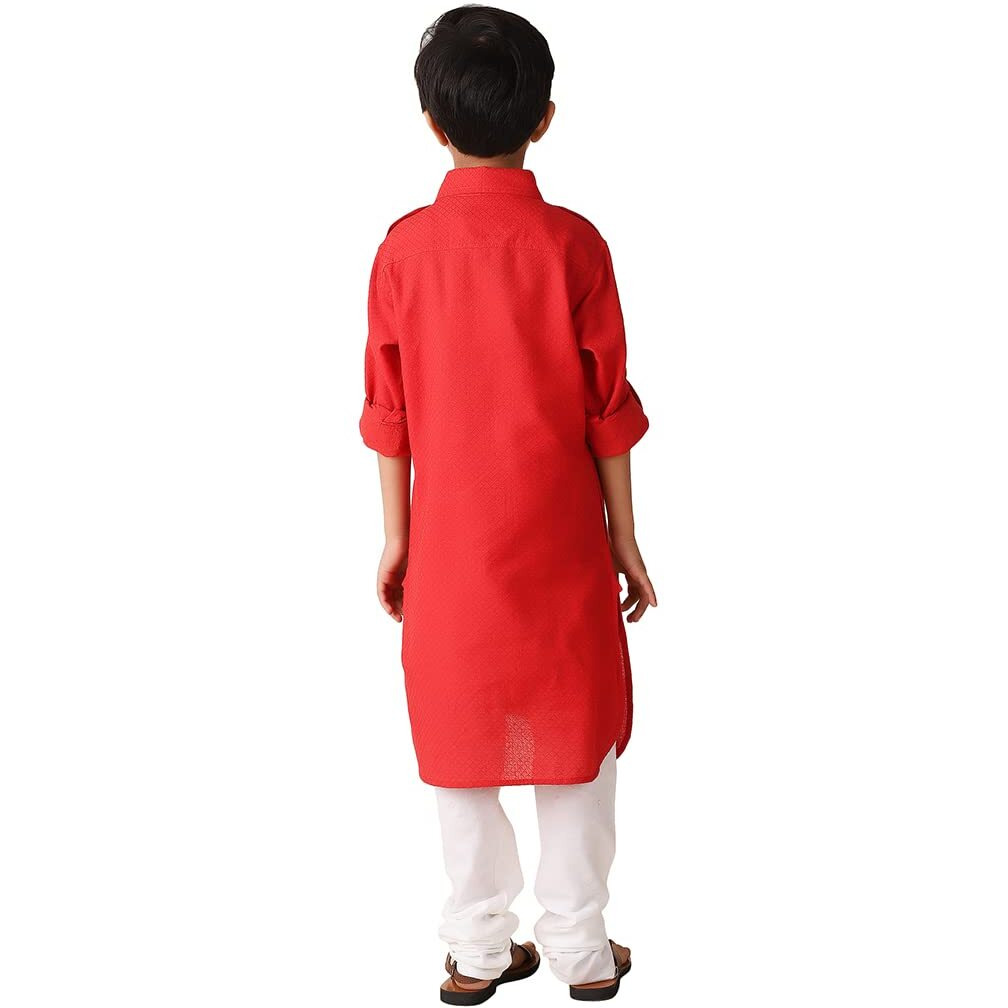 Fabindia Boy's Cotton Dobby Regular Kurta (102863002_Deepred_2 3 Years)