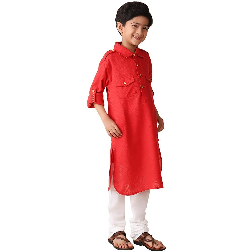 Fabindia Boy's Cotton Dobby Regular Kurta (102863002_Deepred_2 3 Years)