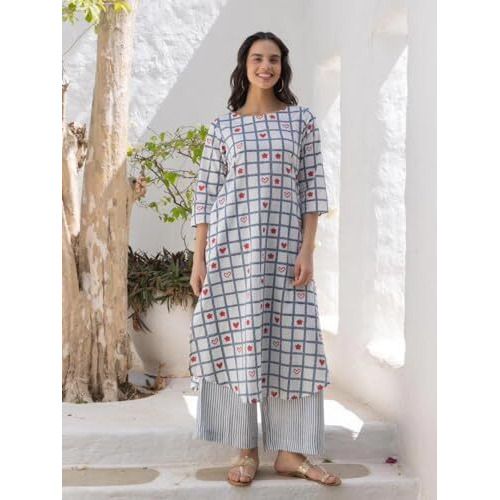 Fabnex Cotton Blend Regular Women Kurta Set (F-61-Grey-S_Grey