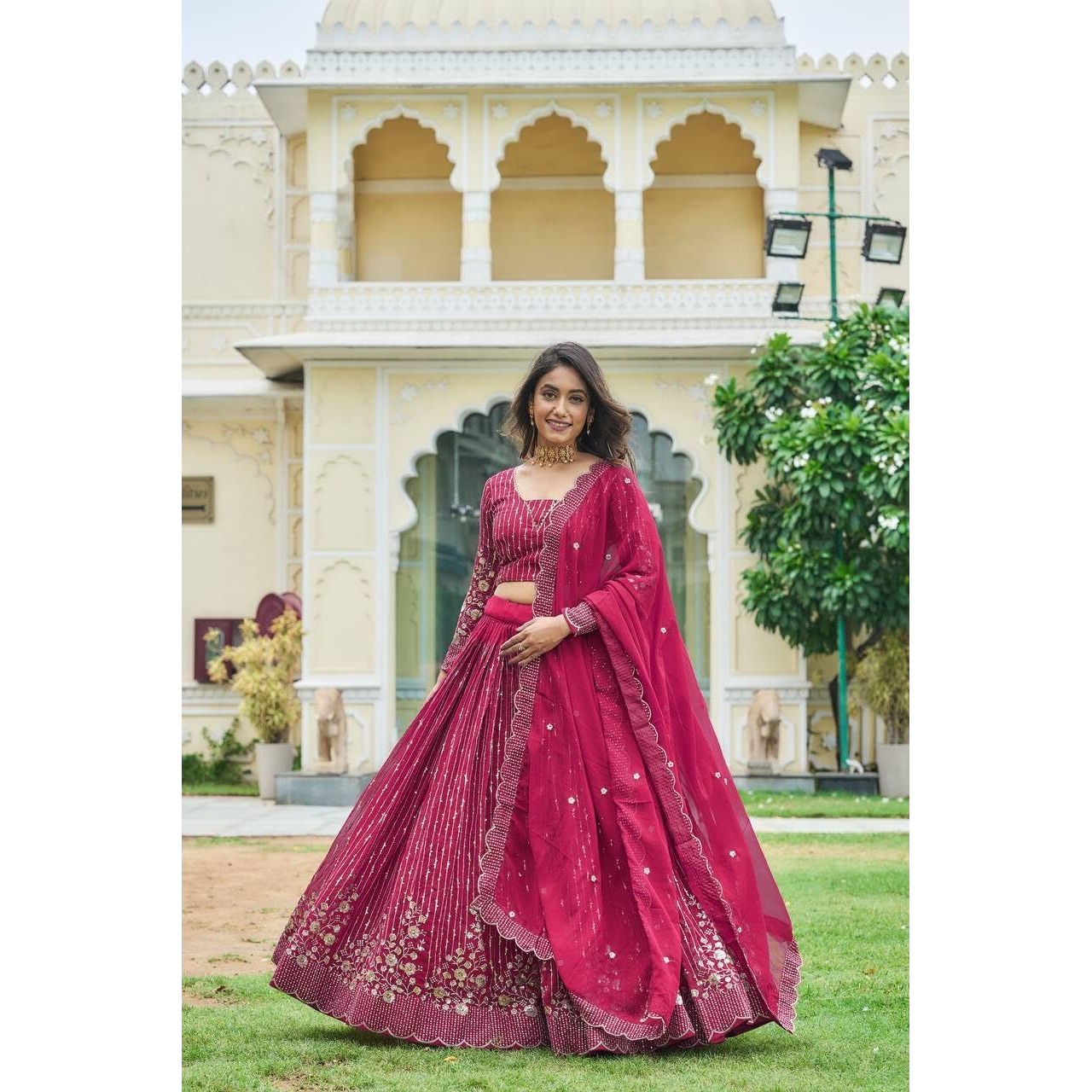 Fashion Basket Heavy Faux Georgette Sequence Embroidered Lehnga Choli With Dupatta For Women's-Pink