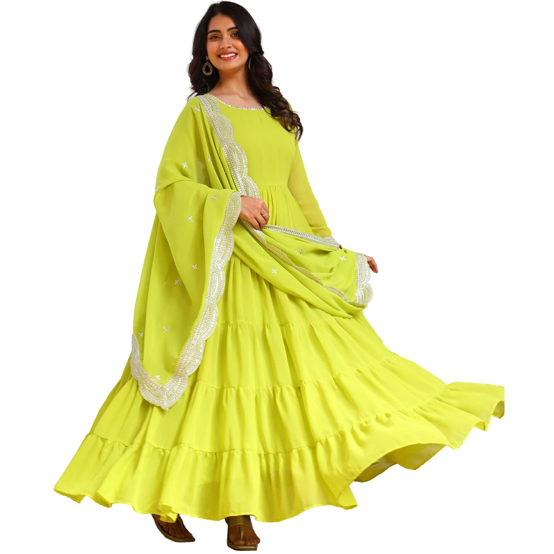 Fashion Basket Women's Georgette Solid Anarkali Dress