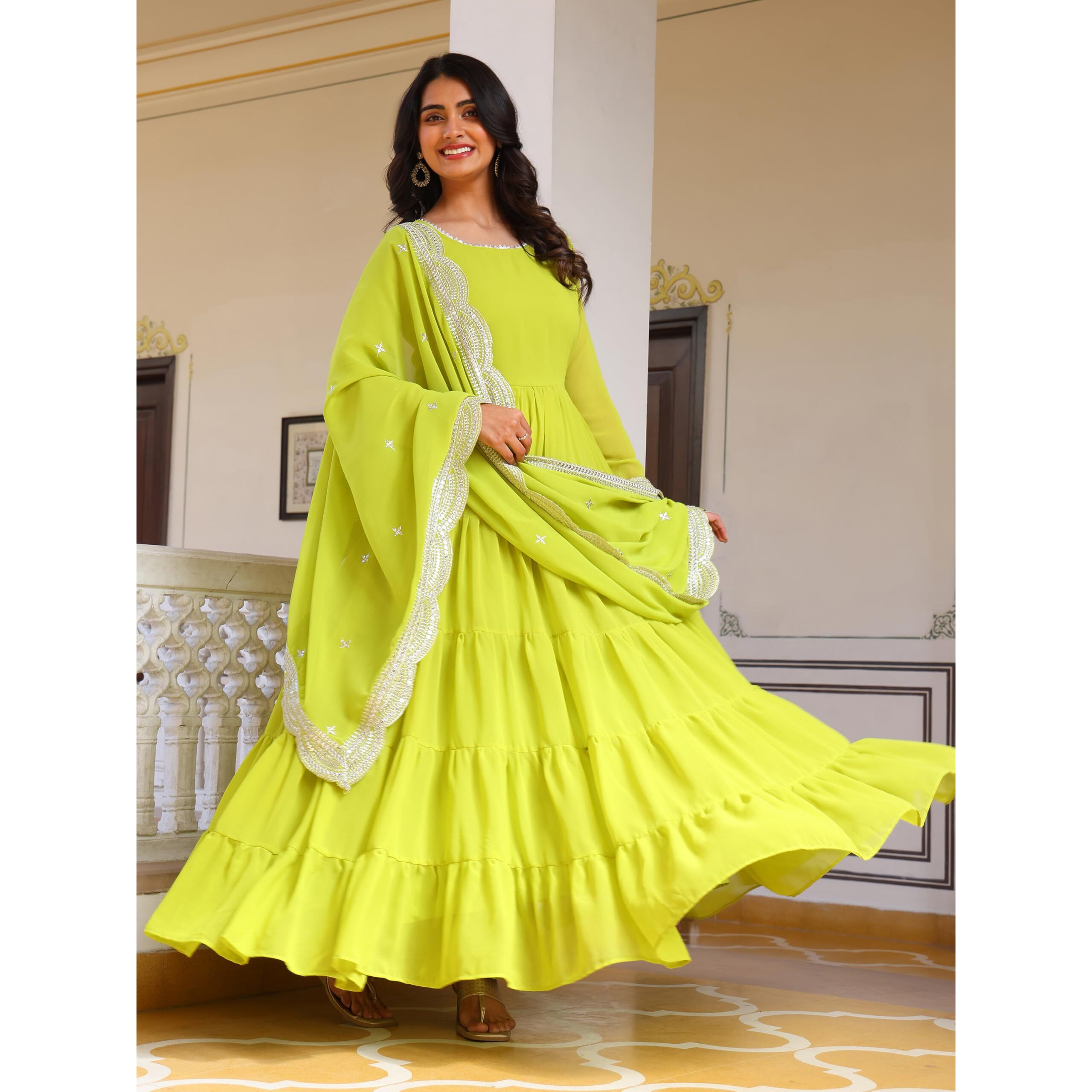 Fashion Basket Women's Georgette Solid Anarkali Dress