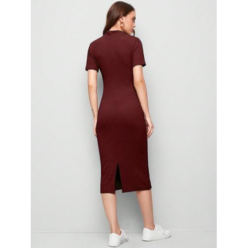 Greciilooks Poly Cotton One Piece Maxi Bodycon Dresses Midi Dress For Women (Gl-Wd1158_Burgundy_M)