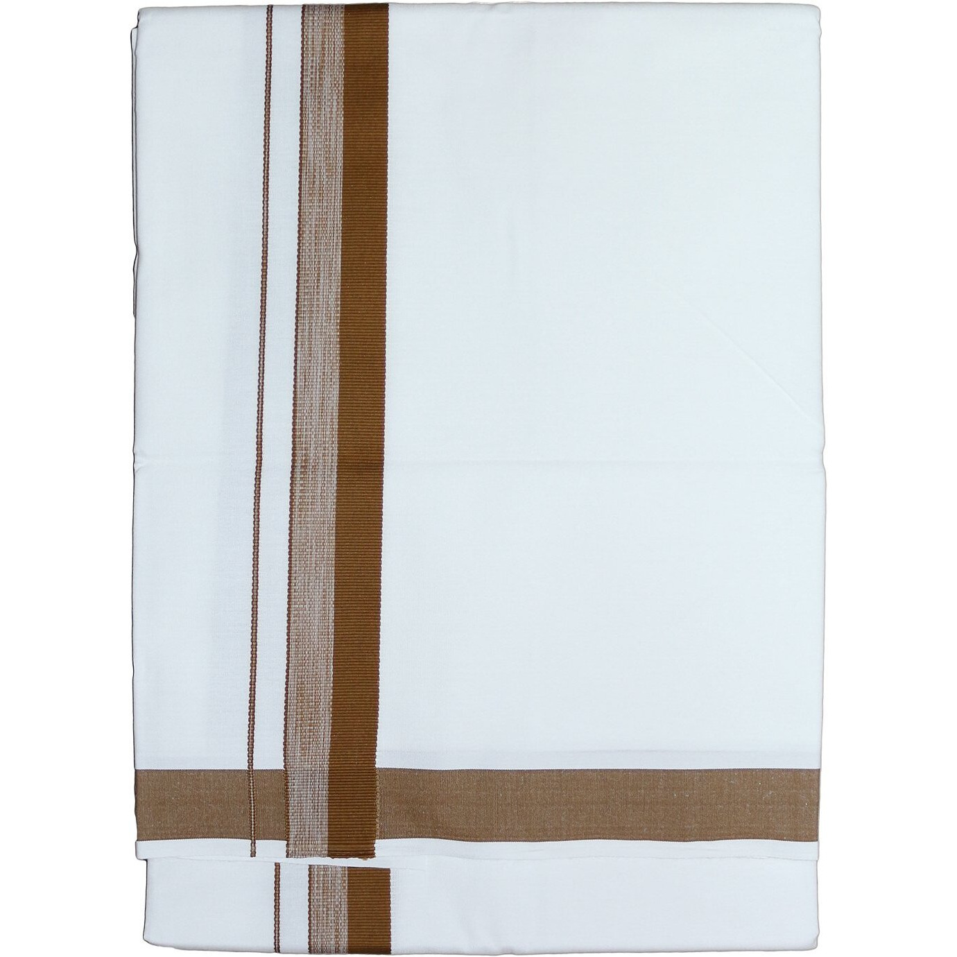 Prakasam Cotton Mens White Single Poly Cotton Dhoti With Fancy Border (1.28X2.00 Mtrs) (Gold Star) (Brown)