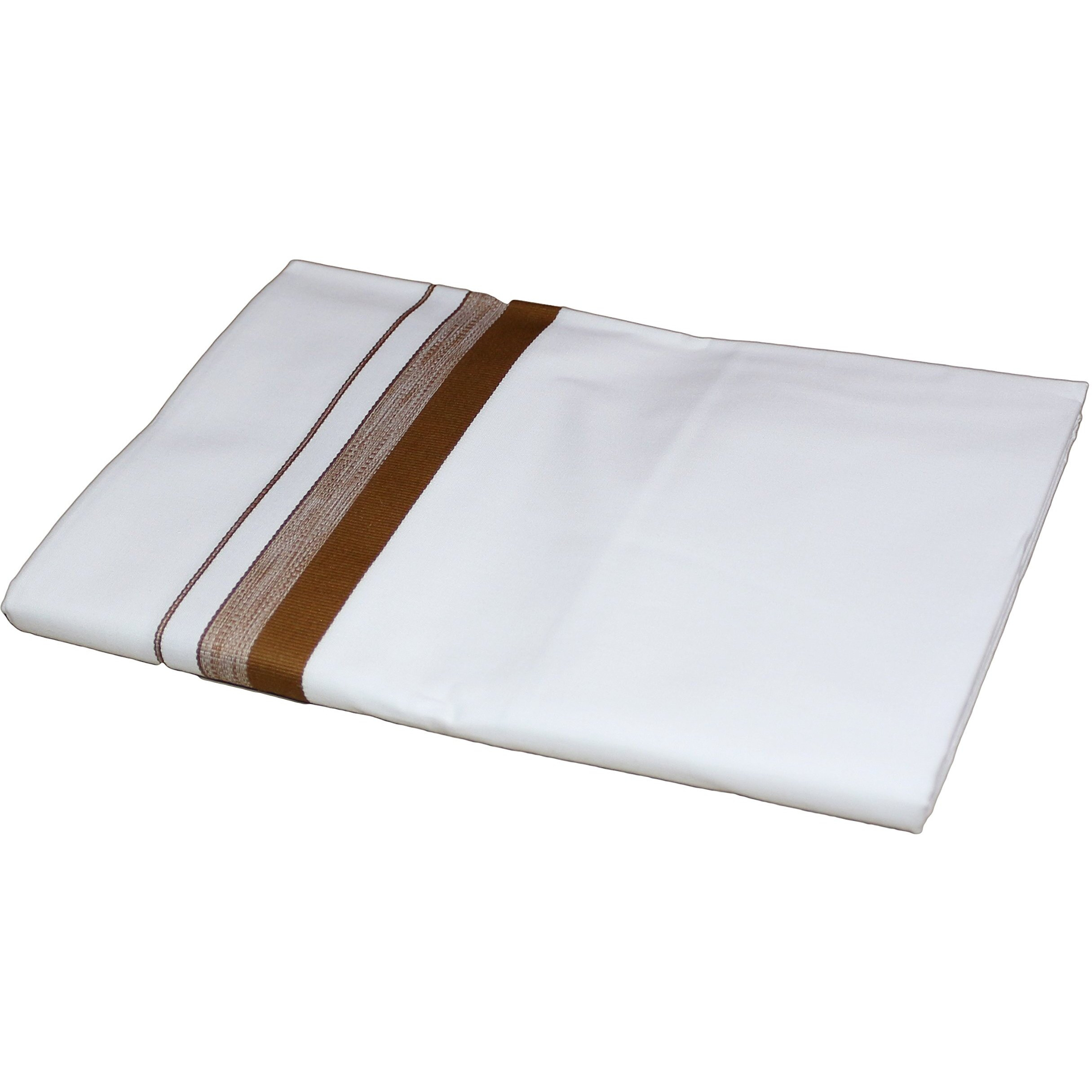 Prakasam Cotton Mens White Single Poly Cotton Dhoti With Fancy Border (1.28X2.00 Mtrs) (Gold Star) (Brown)
