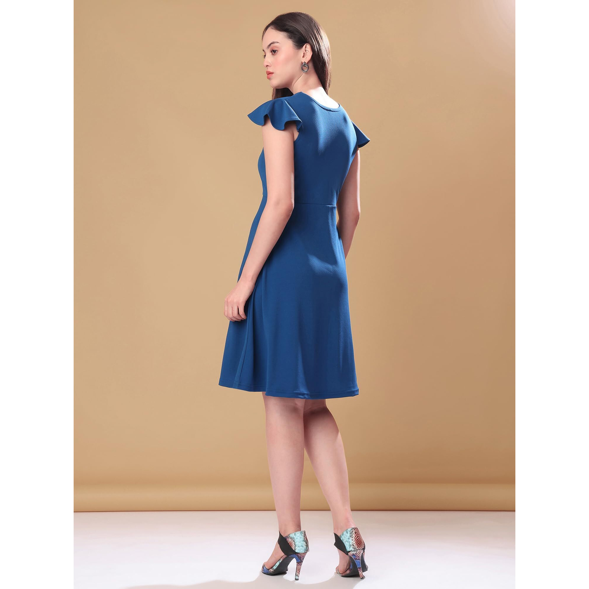 Purvaja Womens Fit & Flare Mini Dress (Bely-028_Dark Blue_Large)