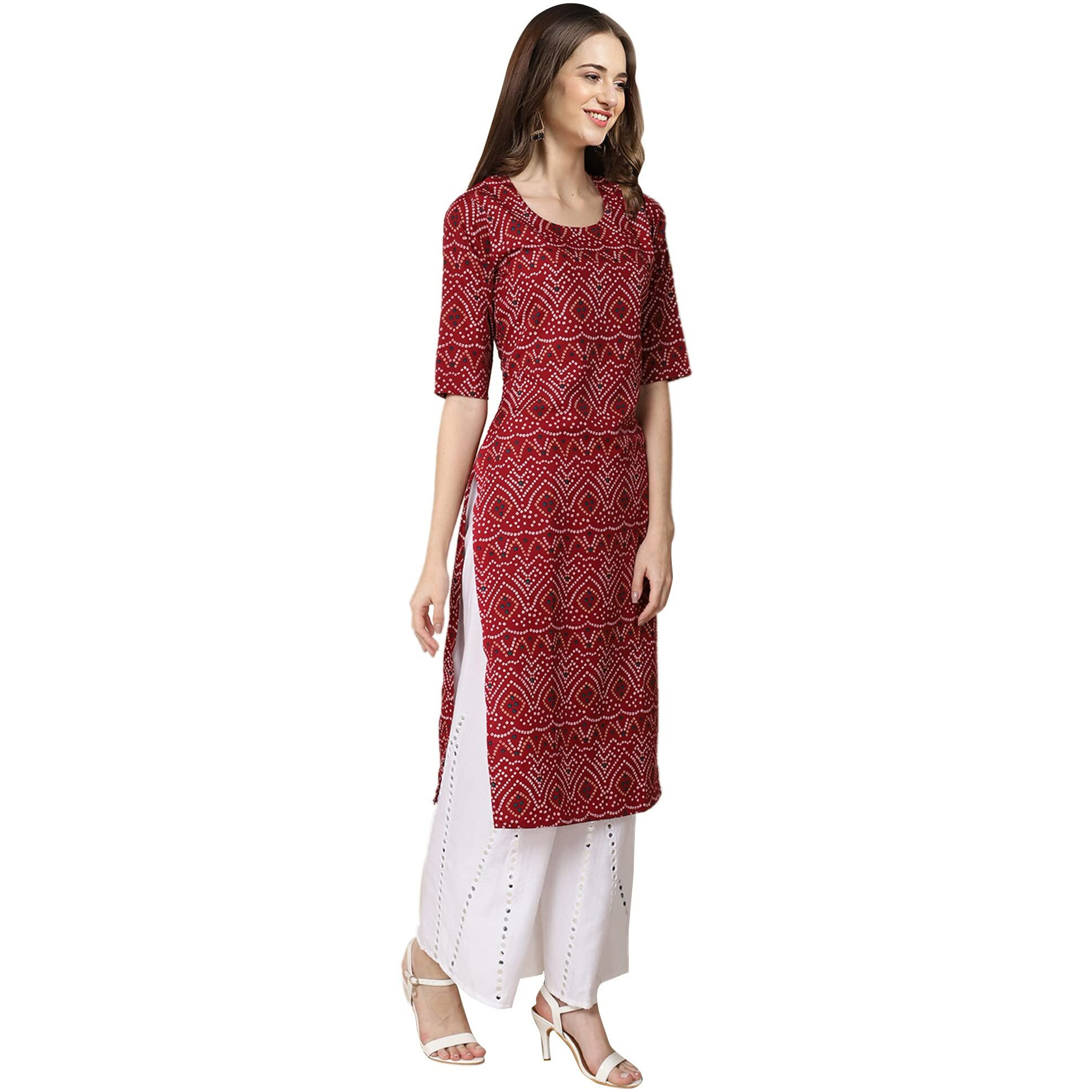 Pinkmint Women's Crepe Maroon Color Bandhani Printed Straight Kurti[Nb-530374-Xxl]