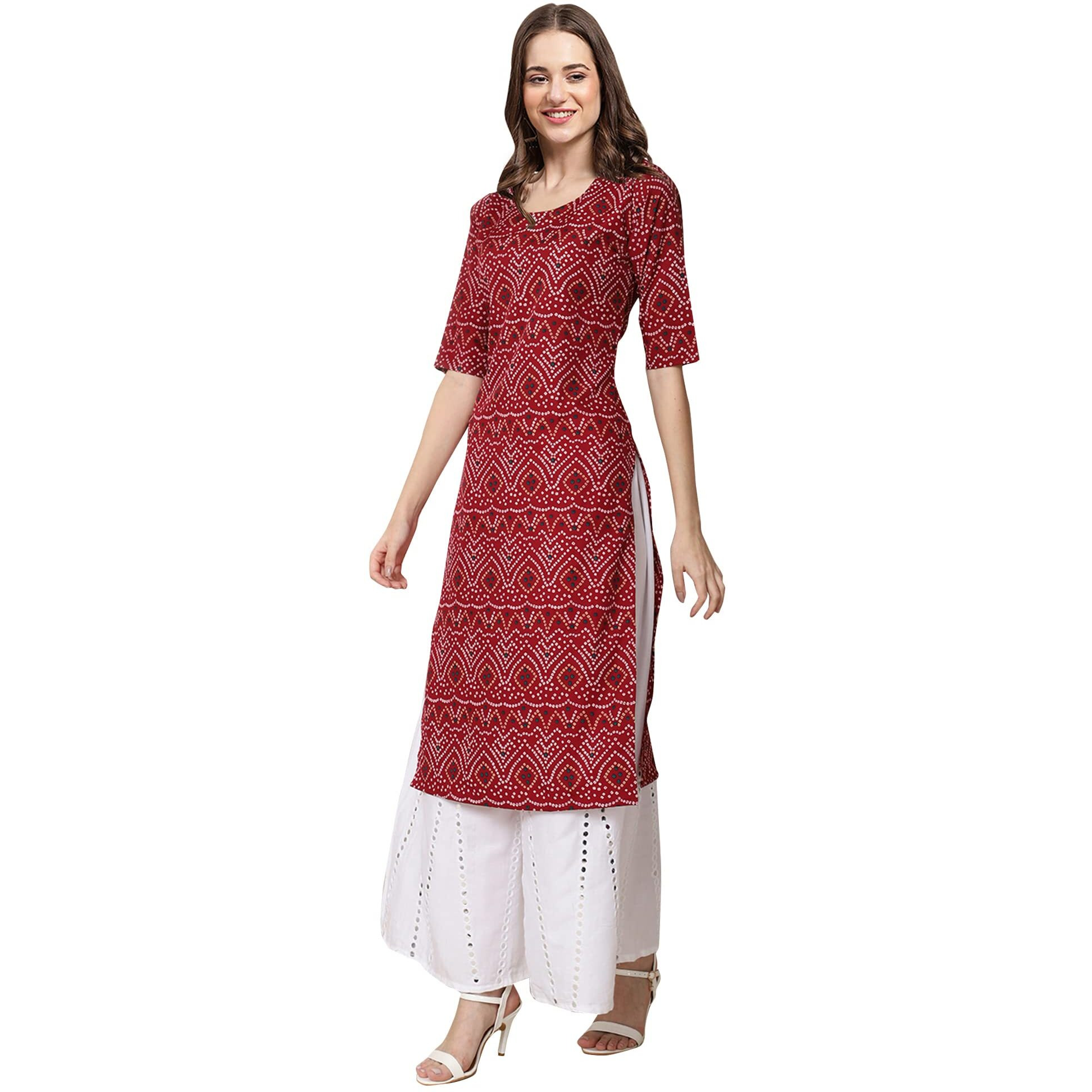 Pinkmint Women's Crepe Maroon Color Bandhani Printed Straight Kurti[Nb-530374-Xxl]