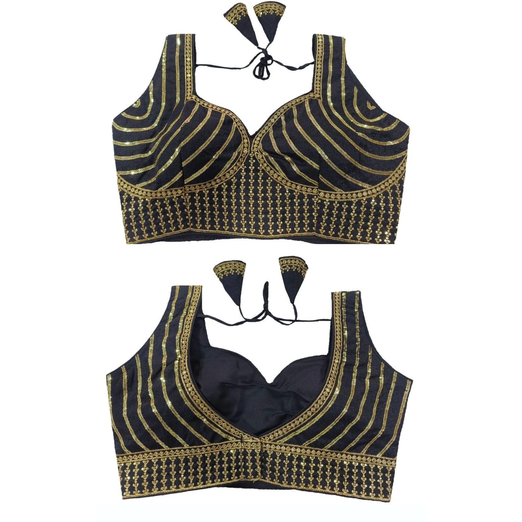 Vihu Fashion Women's Readymade Blouse Embroidery Multi Coding Gold Thread Indian Ethnic Designer Stitched Readymade Saree Sleeveless Black Blouse For Women For Saree Lehenga Choli