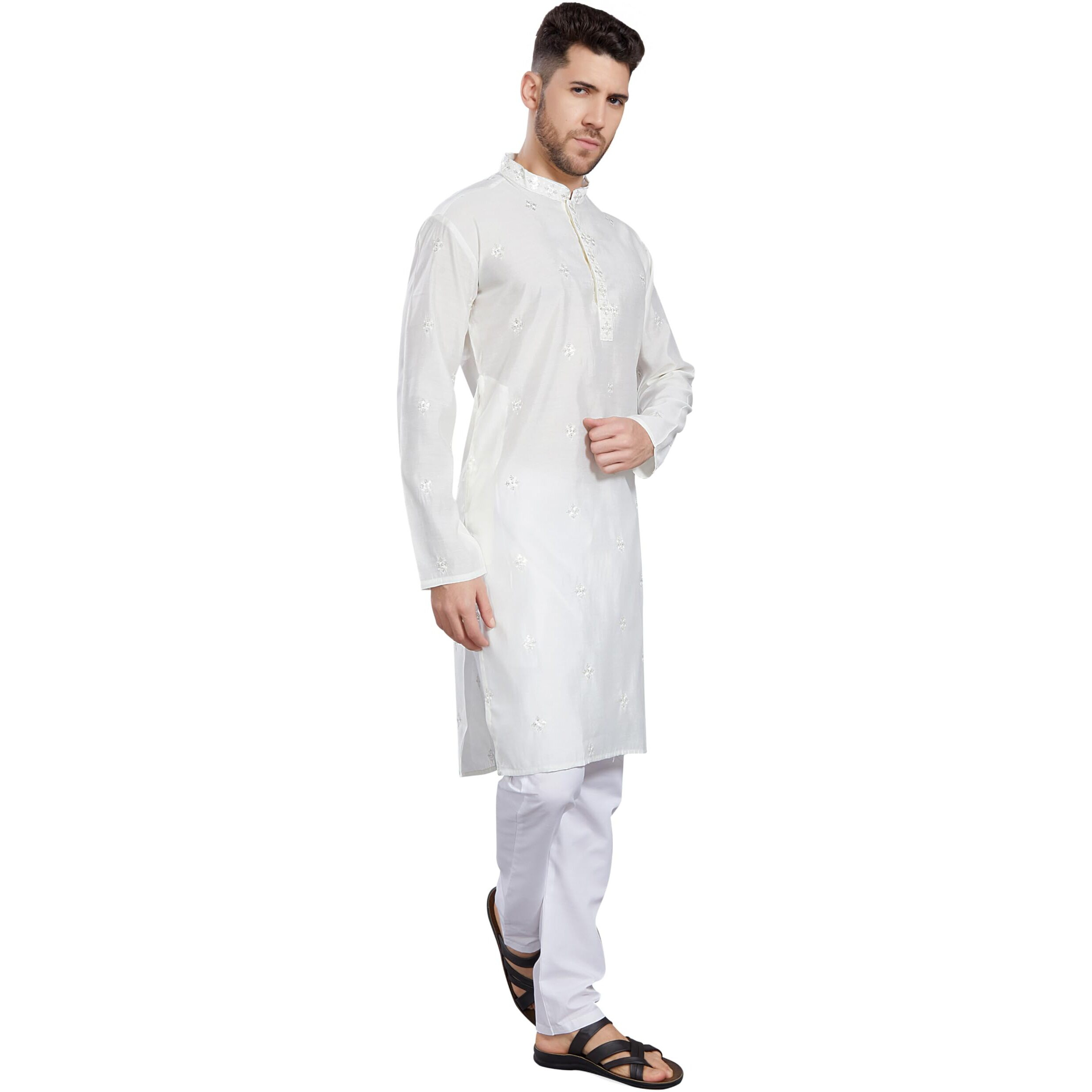 Divisive Men's Embroidered Silk Blend Only Slim Fit Kurta (Dkrt823_Xxl_Cream)