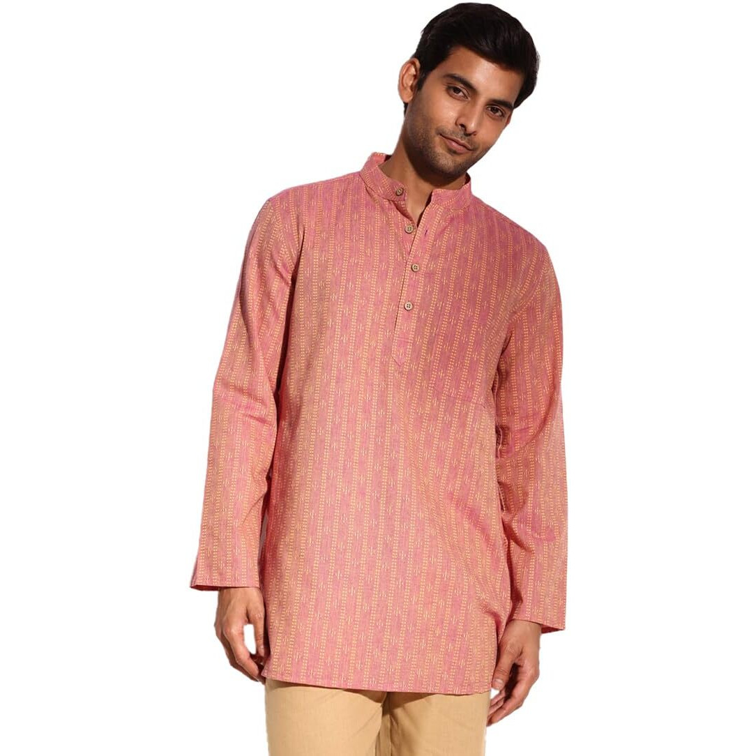 Fabindia Men's Cotton Dobby Regular Short Kurta (1038371Purple_Purple